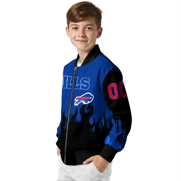 customized buffalo bills flame border blue black bomber jacket trendy