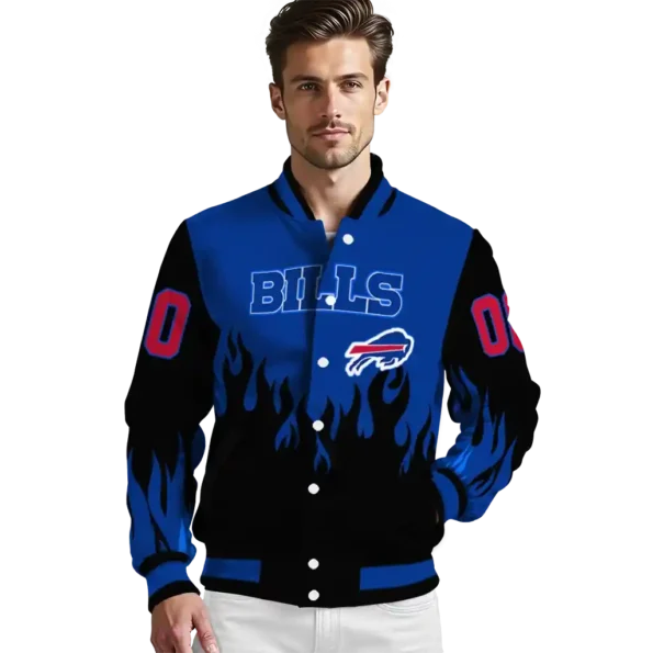 customized buffalo bills flame border blue black varsity jacket high quality.webp