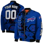 customized buffalo bills hexagon cluster blue black bomber jacket best selling