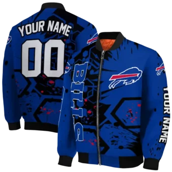 customized buffalo bills hexagon cluster blue black bomber jacket fashion forward