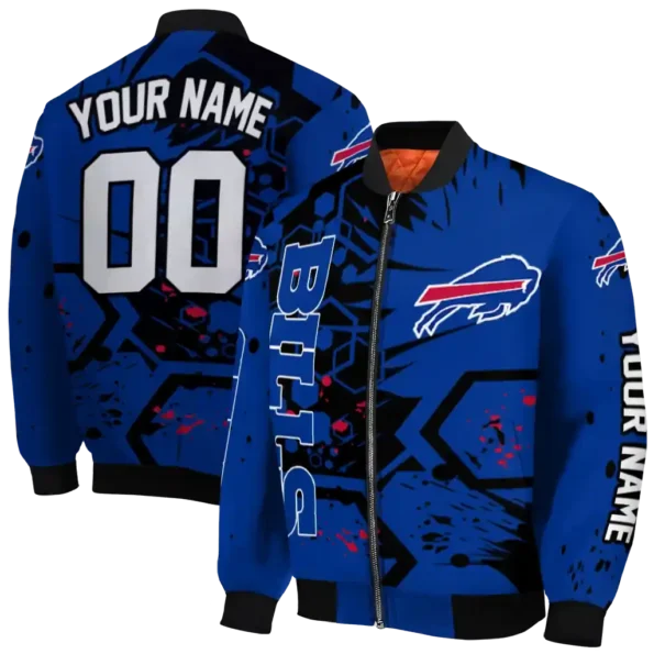 customized buffalo bills hexagon cluster blue black bomber jacket fashion forward