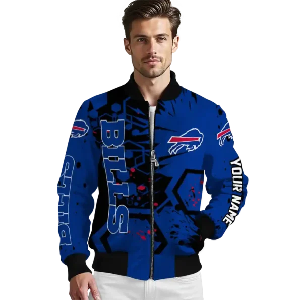 customized buffalo bills hexagon cluster blue black bomber jacket high quality