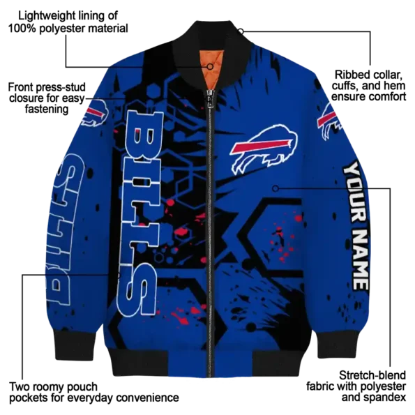 customized buffalo bills hexagon cluster blue black bomber jacket new arrival