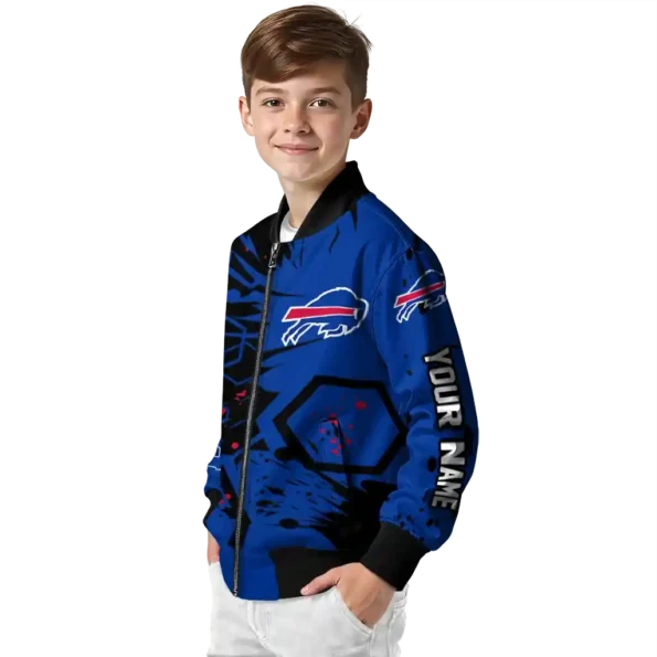 customized buffalo bills hexagon cluster blue black bomber jacket trendy