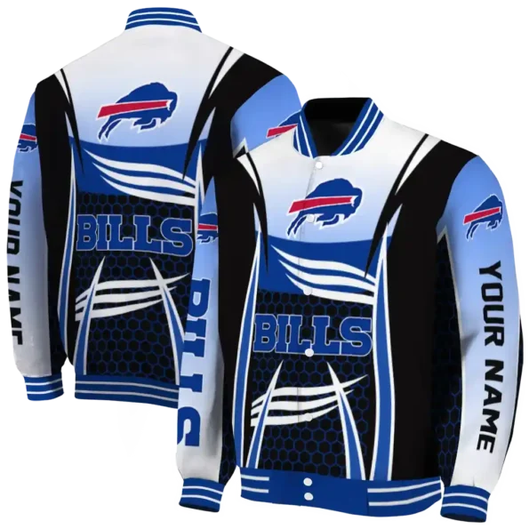 customized buffalo bills mesh effect blue black varsity jacket fashion forward.webp