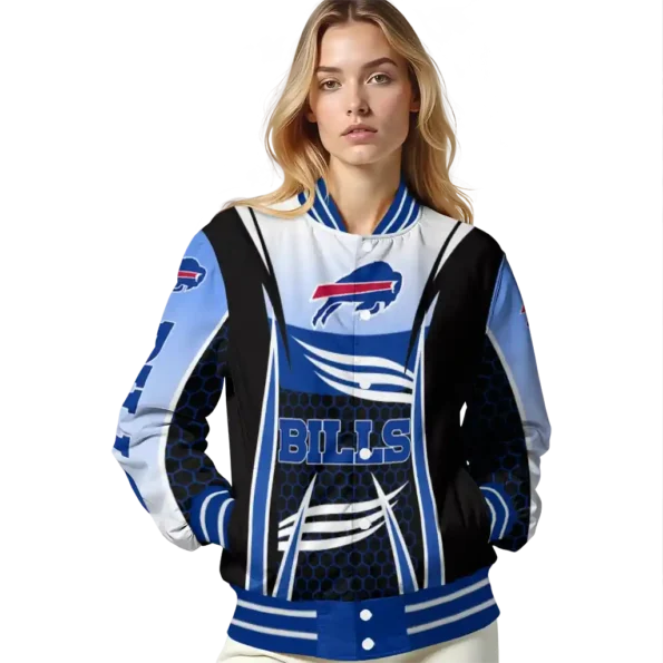 customized buffalo bills mesh effect blue black varsity jacket latest model.webp