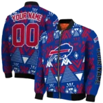 customized buffalo bills pyramid shapes blue bomber jacket best selling