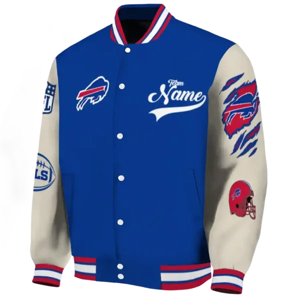 customized buffalo bills razorback outline blue nude varsity jacket best selling.webp