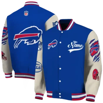 customized buffalo bills razorback outline blue nude varsity jacket fashion forward.webp