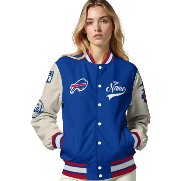 customized buffalo bills razorback outline blue nude varsity jacket latest model.webp
