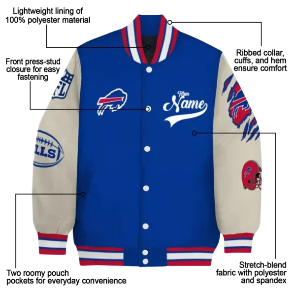 customized buffalo bills razorback outline blue nude varsity jacket new arrival.webp