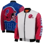 customized buffalo bills speckled arms blue gray bomber jacket best selling