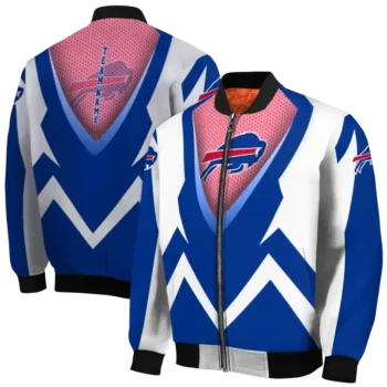 customized buffalo bills v stripes blue white bomber jacket fashion forward
