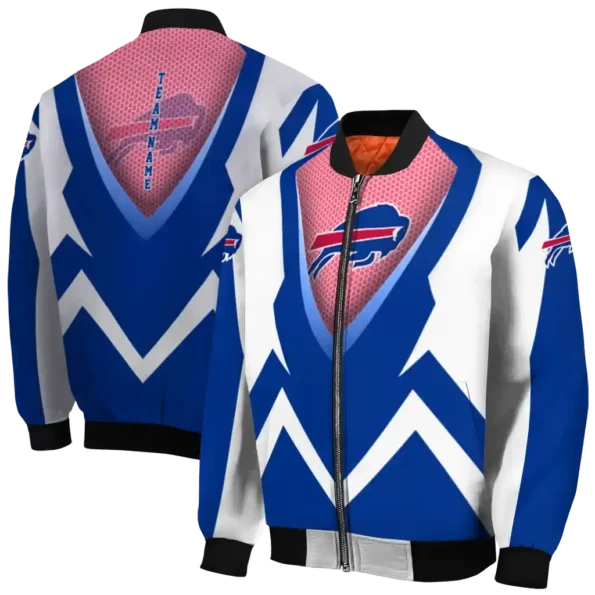 customized buffalo bills v stripes blue white bomber jacket fashion forward