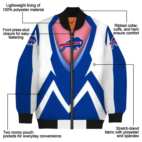customized buffalo bills v stripes blue white bomber jacket new arrival