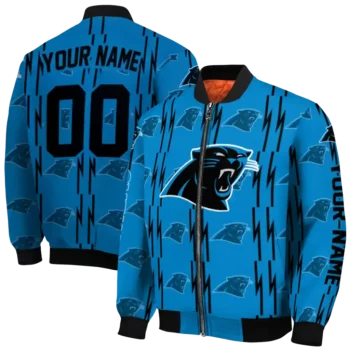 customized carolina panthers bolt stripe blue bomber jacket fashion forward