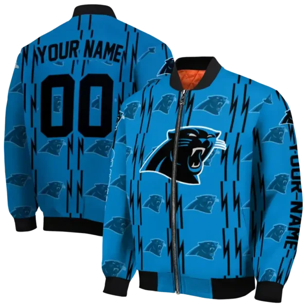 customized carolina panthers bolt stripe blue bomber jacket fashion forward