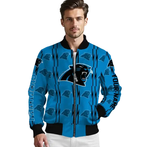 customized carolina panthers bolt stripe blue bomber jacket high quality