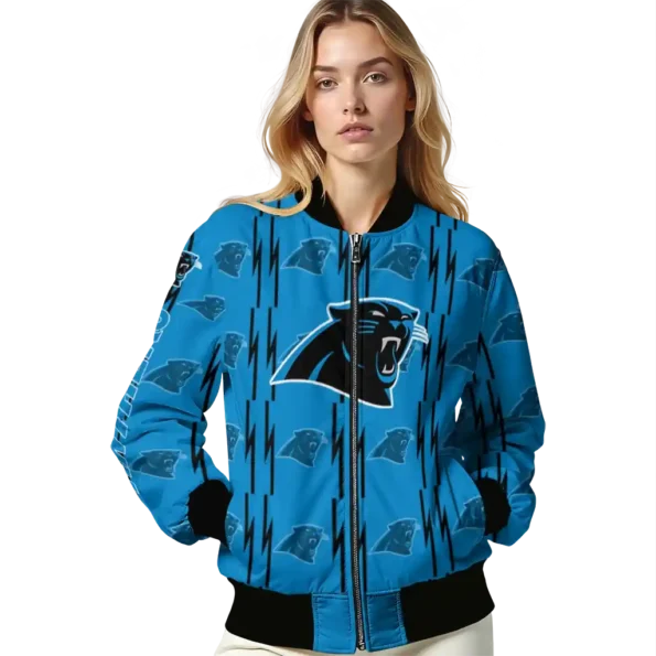 customized carolina panthers bolt stripe blue bomber jacket latest model