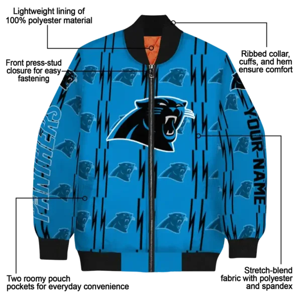 customized carolina panthers bolt stripe blue bomber jacket new arrival