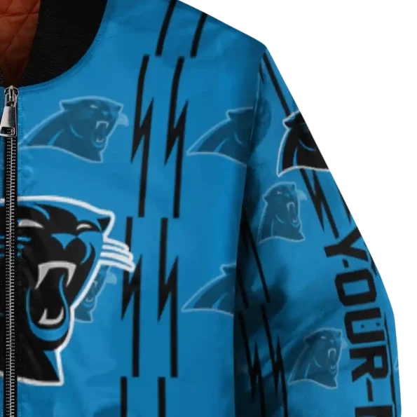 customized carolina panthers bolt stripe blue bomber jacket premium grade