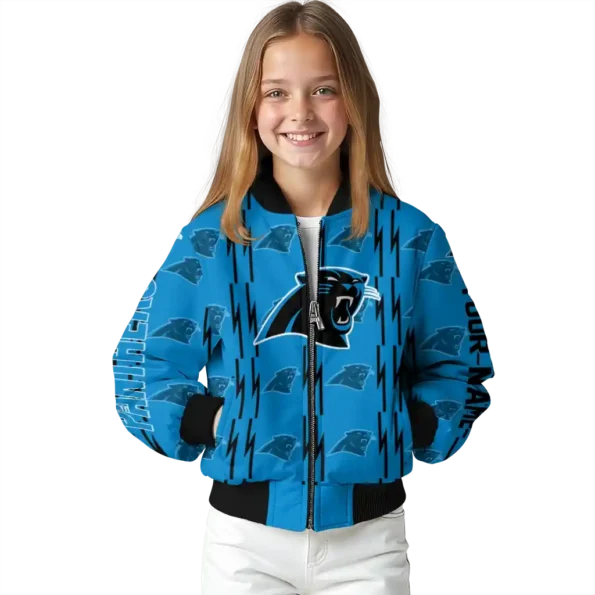 customized carolina panthers bolt stripe blue bomber jacket top rated