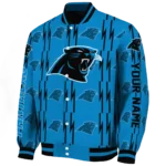 customized carolina panthers bolt stripe blue varsity jacket best selling.webp