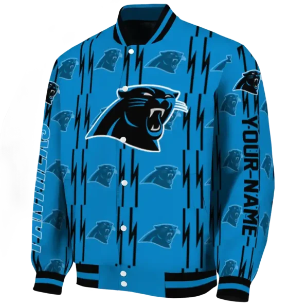 customized carolina panthers bolt stripe blue varsity jacket best selling.webp