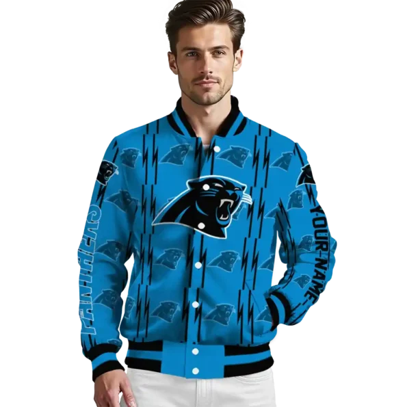 customized carolina panthers bolt stripe blue varsity jacket high quality.webp
