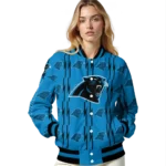customized carolina panthers bolt stripe blue varsity jacket best selling.webp