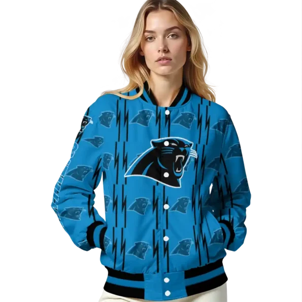 customized carolina panthers bolt stripe blue varsity jacket latest model.webp