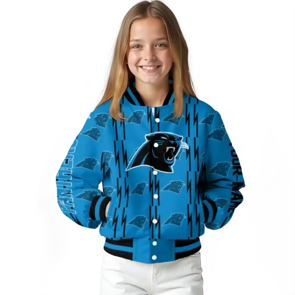 customized carolina panthers bolt stripe blue varsity jacket top rated.webp