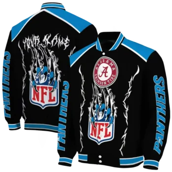 customized carolina panthers claw blood blue black varsity jacket fashion forward.webp