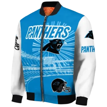 customized carolina panthers ferris arena blue white bomber jacket best selling