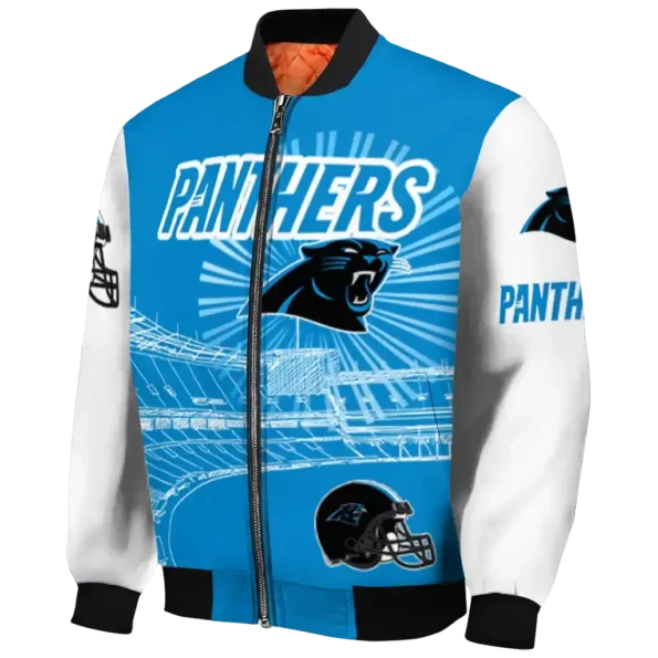 customized carolina panthers ferris arena blue white bomber jacket best selling