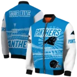 customized carolina panthers ferris arena blue white bomber jacket best selling