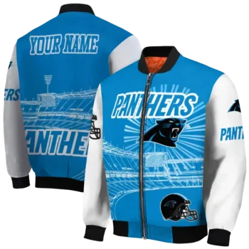 customized carolina panthers ferris arena blue white bomber jacket fashion forward