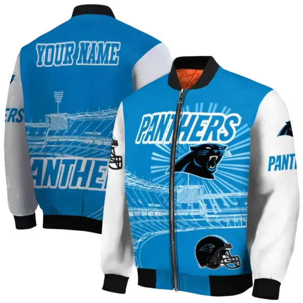 customized carolina panthers ferris arena blue white bomber jacket fashion forward
