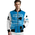 customized carolina panthers ferris arena blue white bomber jacket best selling
