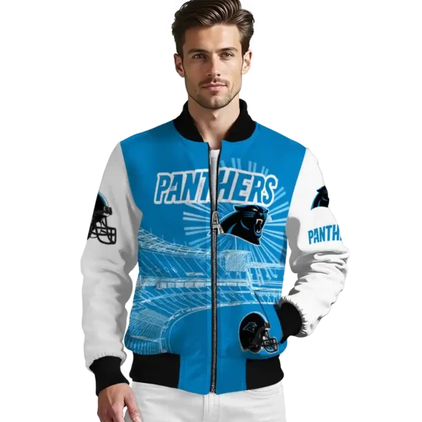 customized carolina panthers ferris arena blue white bomber jacket high quality