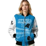 customized carolina panthers ferris arena blue white bomber jacket best selling