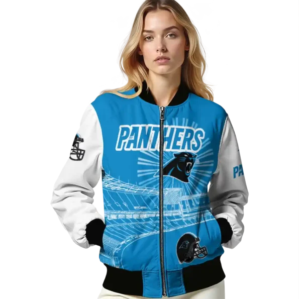 customized carolina panthers ferris arena blue white bomber jacket latest model