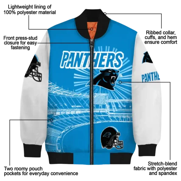 customized carolina panthers ferris arena blue white bomber jacket new arrival