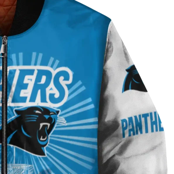 customized carolina panthers ferris arena blue white bomber jacket premium grade