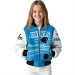 customized carolina panthers ferris arena blue white bomber jacket best selling