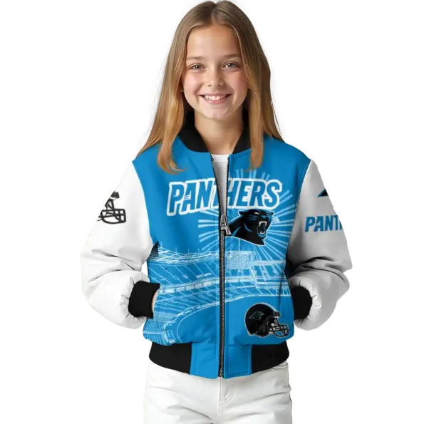 customized carolina panthers ferris arena blue white bomber jacket top rated