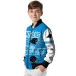 customized carolina panthers ferris arena blue white bomber jacket best selling