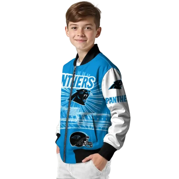 customized carolina panthers ferris arena blue white bomber jacket trendy