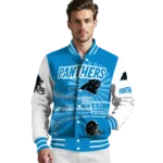 customized carolina panthers ferris arena blue white varsity jacket best selling.webp