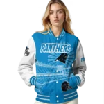customized carolina panthers ferris arena blue white varsity jacket best selling.webp